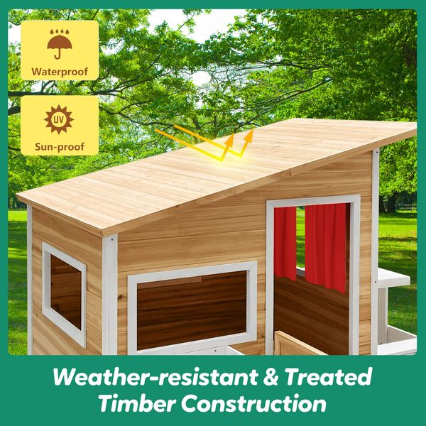 Kids Wooden Cubby House Childrens Playhouse Game Activity Centre Indoor Outdoor Garden Backyard Cottage Play Area