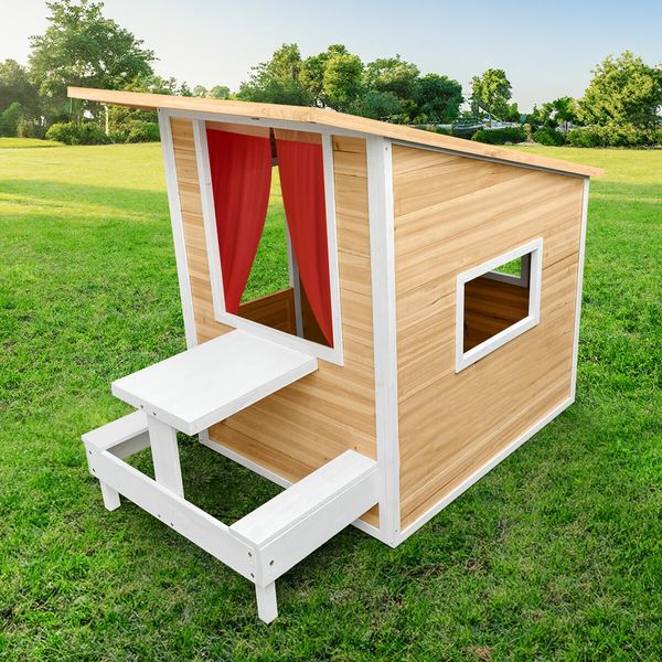 Kids Wooden Cubby House Childrens Playhouse Game Activity Centre Indoor Outdoor Garden Backyard Cottage Play Area