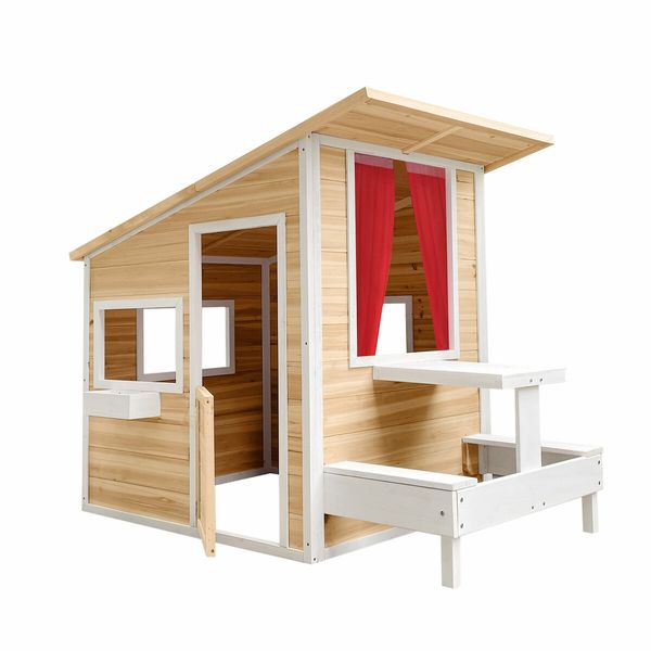 Kids Wooden Cubby House Childrens Playhouse Game Activity Centre Indoor Outdoor Garden Backyard Cottage Play Area