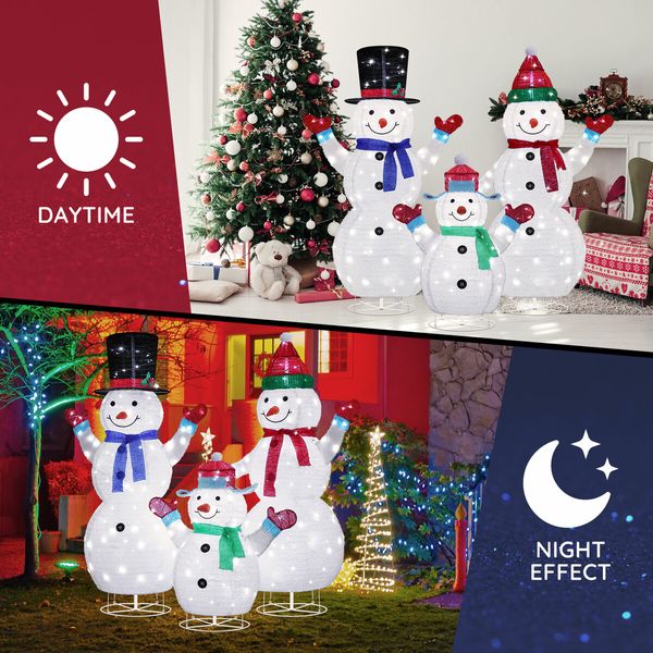 3pcs Christmas Snowman Family Figures 3D Decorations LED Lights Xmas Decor Home Outdoor Garden Yard Holiday Display Ornaments