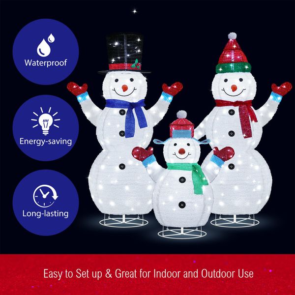 3pcs Christmas Snowman Family Figures 3D Decorations LED Lights Xmas Decor Home Outdoor Garden Yard Holiday Display Ornaments