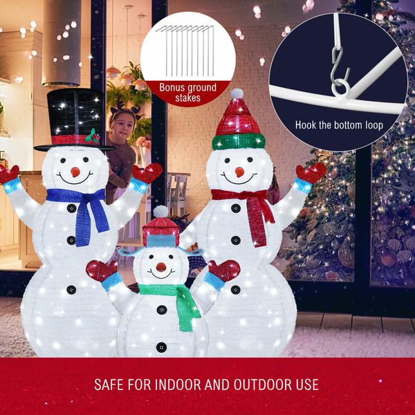 3pcs Christmas Snowman Family Figures 3D Decorations LED Lights Xmas Decor Home Outdoor Garden Yard Holiday Display Ornaments