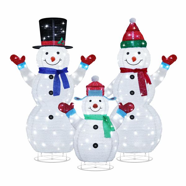 3pcs Christmas Snowman Family Figures 3D Decorations LED Lights Xmas Decor Home Outdoor Garden Yard Holiday Display Ornaments