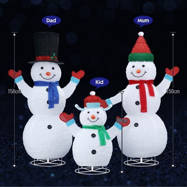 3pcs Christmas Snowman Family Figures 3D Decorations LED Lights Xmas Decor Home Outdoor Garden Yard Holiday Display Ornaments