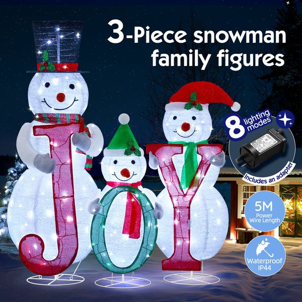 3pcs Christmas Snowman Figures Decorations 3D Xmas LED Lights Decor Home Outdoor Yard Garden Holiday Display Ornaments