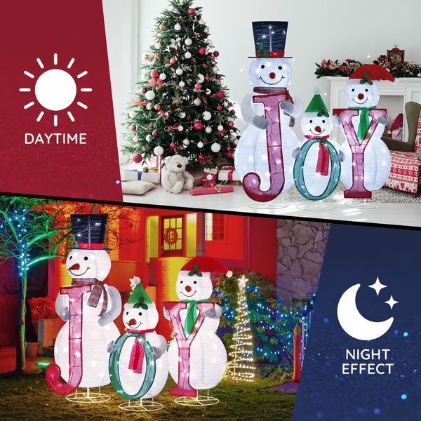 3pcs Christmas Snowman Figures Decorations 3D Xmas LED Lights Decor Home Outdoor Yard Garden Holiday Display Ornaments