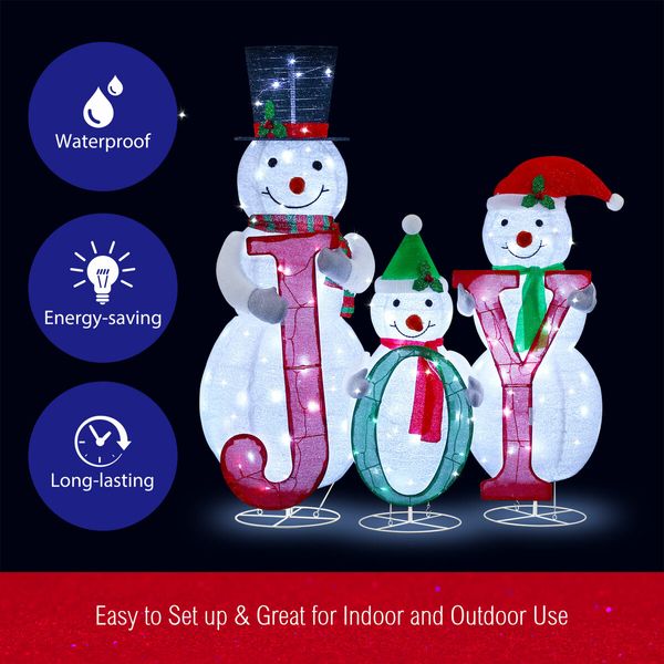 3pcs Christmas Snowman Figures Decorations 3D Xmas LED Lights Decor Home Outdoor Yard Garden Holiday Display Ornaments