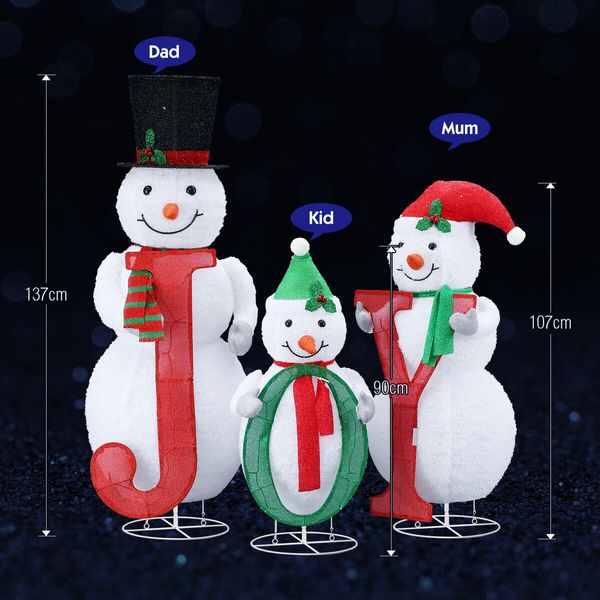 3pcs Christmas Snowman Figures Decorations 3D Xmas LED Lights Decor Home Outdoor Yard Garden Holiday Display Ornaments