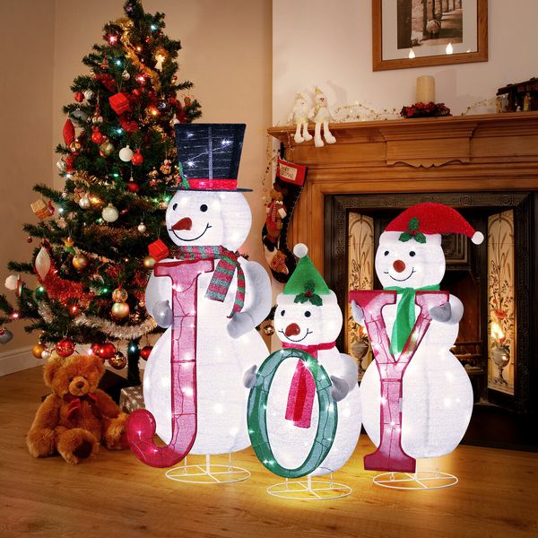 3pcs Christmas Snowman Figures Decorations 3D Xmas LED Lights Decor Home Outdoor Yard Garden Holiday Display Ornaments