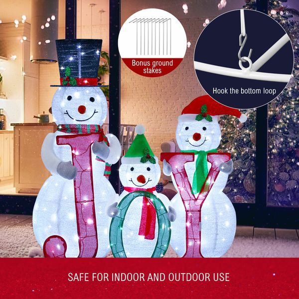 3pcs Christmas Snowman Figures Decorations 3D Xmas LED Lights Decor Home Outdoor Yard Garden Holiday Display Ornaments