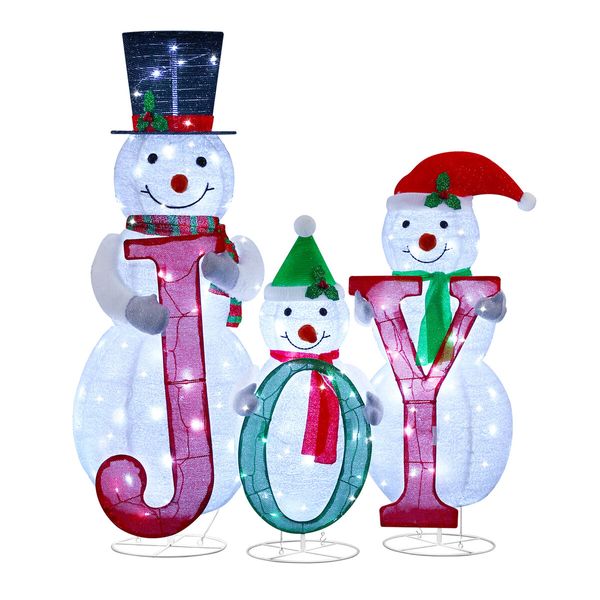 3pcs Christmas Snowman Figures Decorations 3D Xmas LED Lights Decor Home Outdoor Yard Garden Holiday Display Ornaments