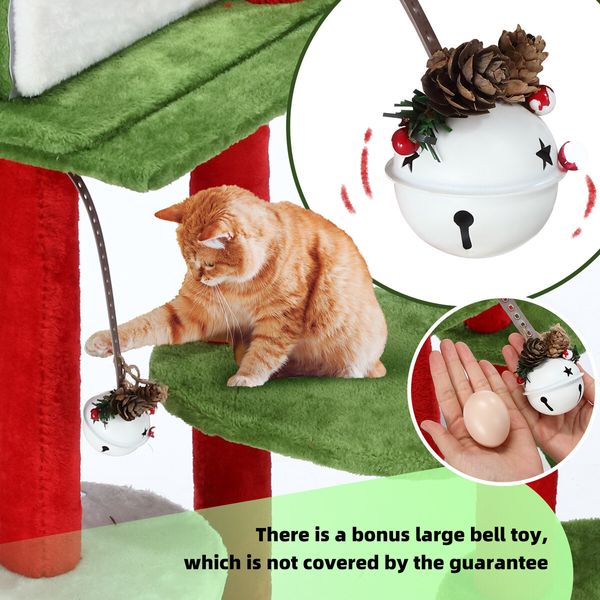 3IN1 Christmas Cat Tree Scratching Post Perch Scratcher Climbing Tower Gym Condo Toy DIY Playhouse Hammock Pet Furniture