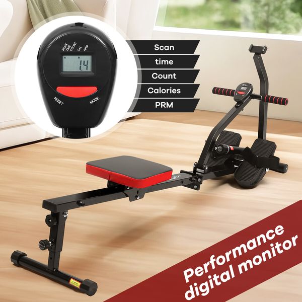 Genki Fitness Rowing Machine Rower 12 Levels Hydraulic Resistance Home Gym Cardio Full Body Workout Exercise Equipment FitShow App Trainer