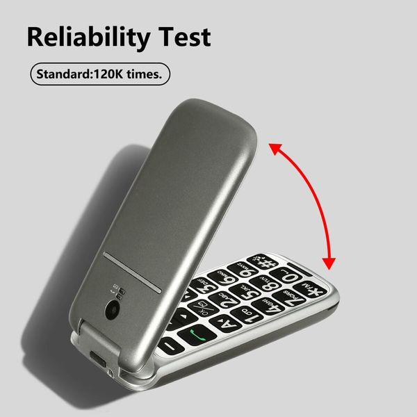 4G VoLTE One Click Unlock Big Button Large Fonts Senior Elderly Mobile Phone High Volume Speakers SOS Button USB C Powered 1300mAh Battery Sliver