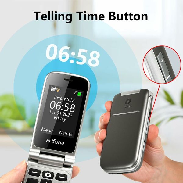 4G VoLTE One Click Unlock Big Button Large Fonts Senior Elderly Mobile Phone High Volume Speakers SOS Button USB C Powered 1300mAh Battery Sliver