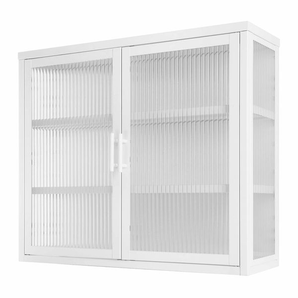 Glass Display Cabinet Wall Mounted Metal Bathroom Kitchen Pantry Cupboard Storage Case Bookshelf Shelving Unit Furniture 3 Tier Organiser