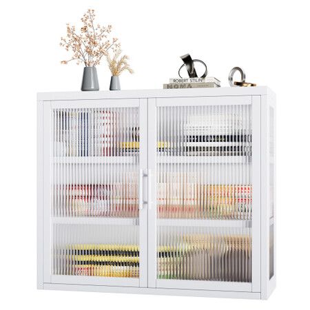 Glass Display Cabinet Wall Mounted Metal Bathroom Kitchen Pantry Cupboard Storage Case Bookshelf Shelving Unit Furniture 3 Tier Organiser