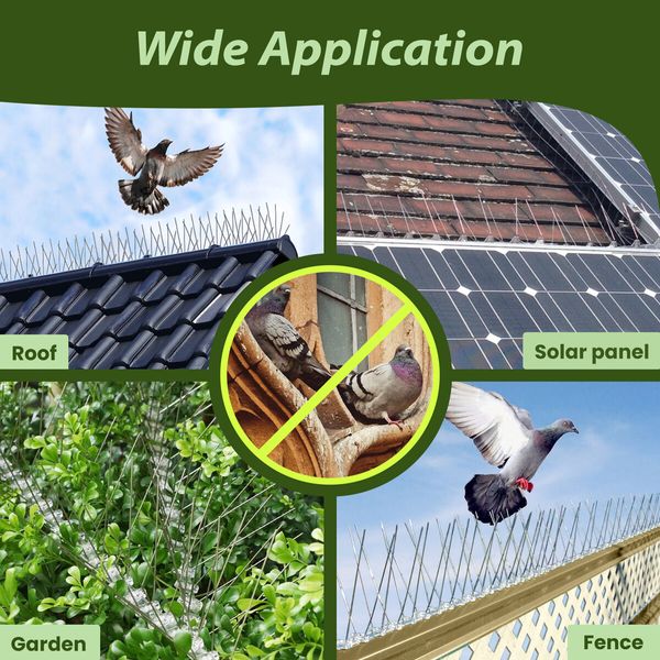 40pcs Anti Bird Spike Kit Deterrent Repellent Pigeon Pest Control Fence Humane Steel Prevention Arrows PC Bases