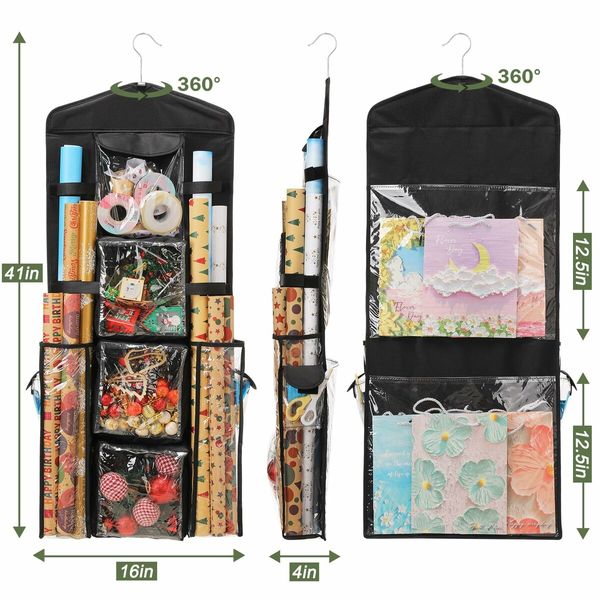 Wrapping Paper Storage,Gift Wrap Organizer Holder Double Sided Hanging Gift Bag Storage Organizer,Black