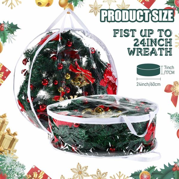 61CM Clear Christmas Wreath Storage Containers,Christmas Wreath Storage Bag,Plastic Christmas Wreath Container with Zippers Color White