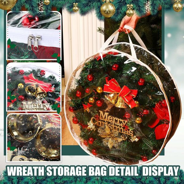 61CM Clear Christmas Wreath Storage Containers,Christmas Wreath Storage Bag,Plastic Christmas Wreath Container with Zippers Color White