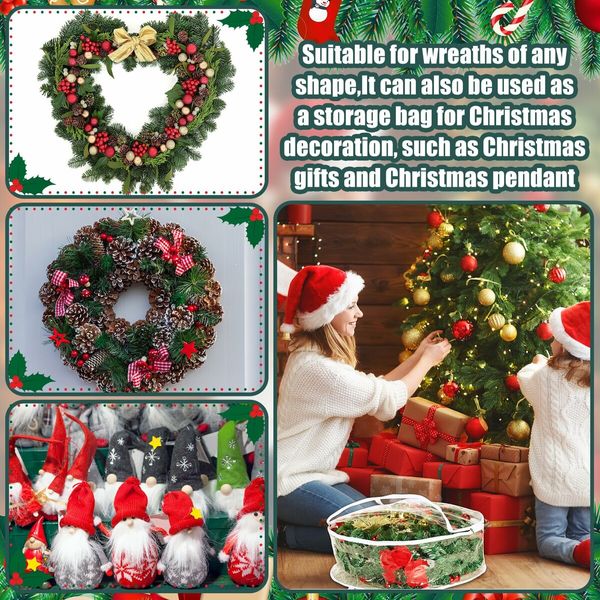 61CM Clear Christmas Wreath Storage Containers,Christmas Wreath Storage Bag,Plastic Christmas Wreath Container with Zippers Color White