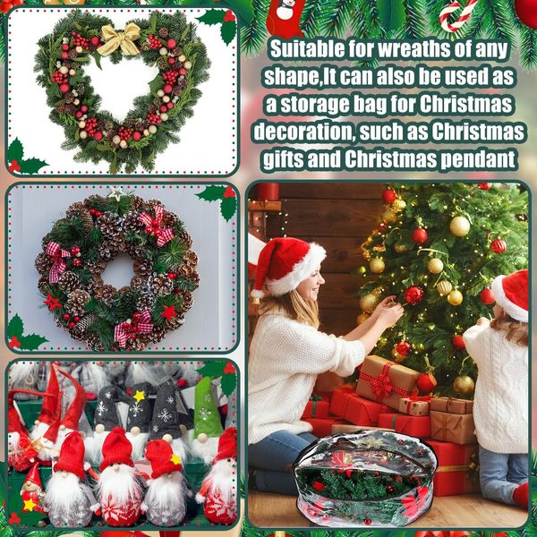 61CM Clear Christmas Wreath Storage Containers,Christmas Wreath Storage Bag,Plastic Christmas Wreath Container with Zippers Color Black