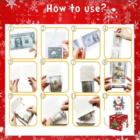 Christmas Money Box for Cash Gift Pull,Surprise Money Holder Cash Gift,DIY Fun Holiday Cash Box,Include 50Pcs Transparent Bags