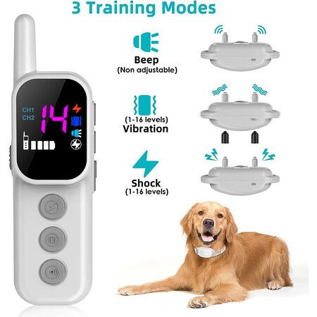 Rechargeable Dog Electric Training Collar with Remote for Small Medium Large Dogs with Beep, Vibration, Safe Shock Modes (White)