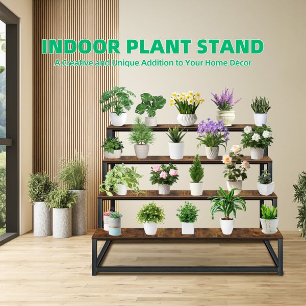 4 Tiered Plant Stand Shelf Flower Pot Metal Holder Indoor Outdoor Corner Planter Herb Shelves Garden Large Storage Rack Black Brown