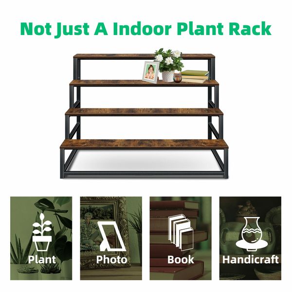 4 Tiered Plant Stand Shelf Flower Pot Metal Holder Indoor Outdoor Corner Planter Herb Shelves Garden Large Storage Rack Black Brown