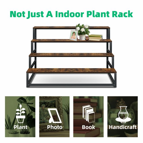 4 Tiered Plant Stand Metal Flower Pot Shelf Indoor Outdoor Corner Holder Garden Herb Shelves Large Storage Rack Black Brown