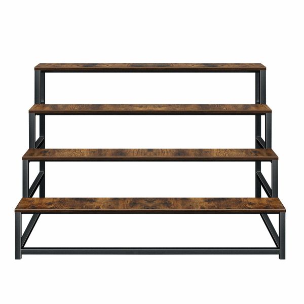 4 Tiered Plant Stand Metal Flower Pot Shelf Indoor Outdoor Corner Holder Garden Herb Shelves Large Storage Rack Black Brown