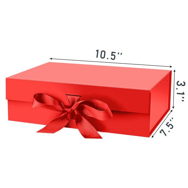 Gift Box with Lid for Presents 26x19x8cm with Ribbon and Magnetic Closure (1Pack,Red)