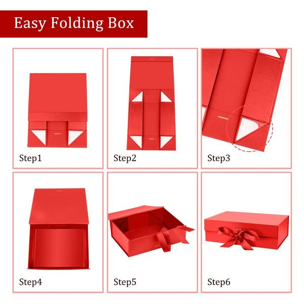 Gift Box with Lid for Presents 26x19x8cm with Ribbon and Magnetic Closure (1Pack,Red)