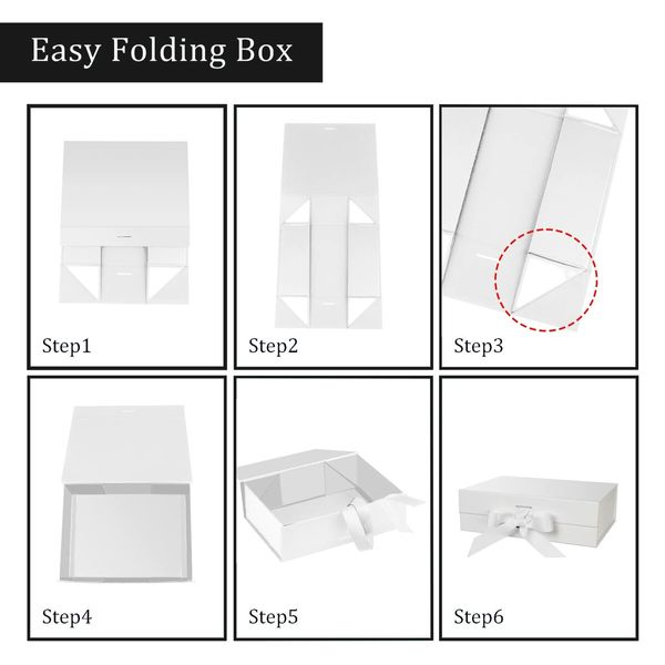 Gift Box with Lid for Presents 26x19x8cm with Ribbon and Magnetic Closure (1Pack,White)