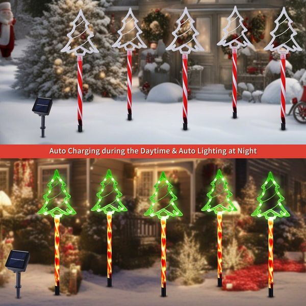 Solar Christmas Pathway Lights Outdoor Decorations, Xmas Tree Lights Waterproof LED Garden 5-Pack