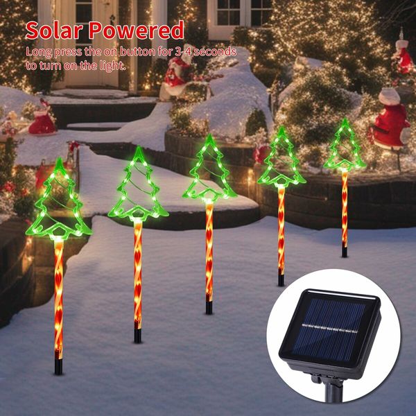 Solar Christmas Pathway Lights Outdoor Decorations, Xmas Tree Lights Waterproof LED Garden 5-Pack