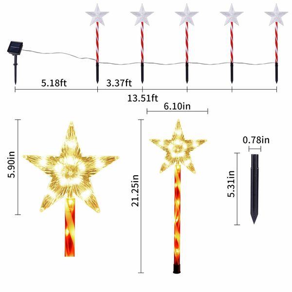 Solar Christmas Pathway Star Lights Outdoor Decorations, Xmas Tree Lights Waterproof LED Garden 5-Pack