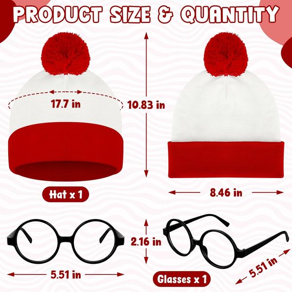 Cosplay Costumes,Red and White Striped Shirt,Christmas Halloween Shirt with Glasses Frame and Hat (Size:Large)