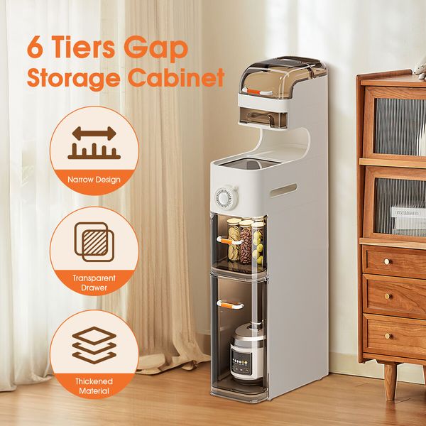 Corner Narrow Cabinet Bathroom Toilet Storage Drawers Rack Slim Shelving Unit Kitchen Laundry Floor Space Saver Organiser Dresser Furniture 6 Layer