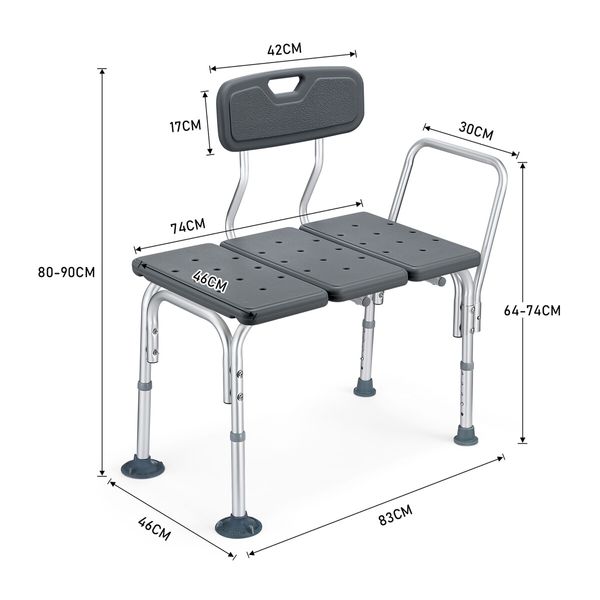 Shower Chair Bath Seat Armrest Backrest Adjustable Bathtub Medical Transfer Bench Bathroom Elderly Disability Mobility Aid Safe Bar 150kg