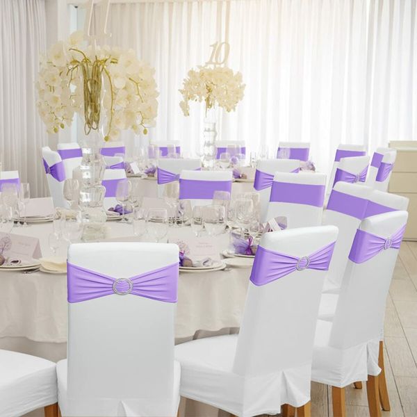 Spandex Chair Sashes Bows 50PCS Premium Stretch Chair Cover Band with Buckle Slider Universal Elastic Chair Ties (Purple)