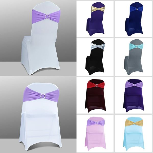 Spandex Chair Sashes Bows 50PCS Premium Stretch Chair Cover Band with Buckle Slider Universal Elastic Chair Ties (Purple)