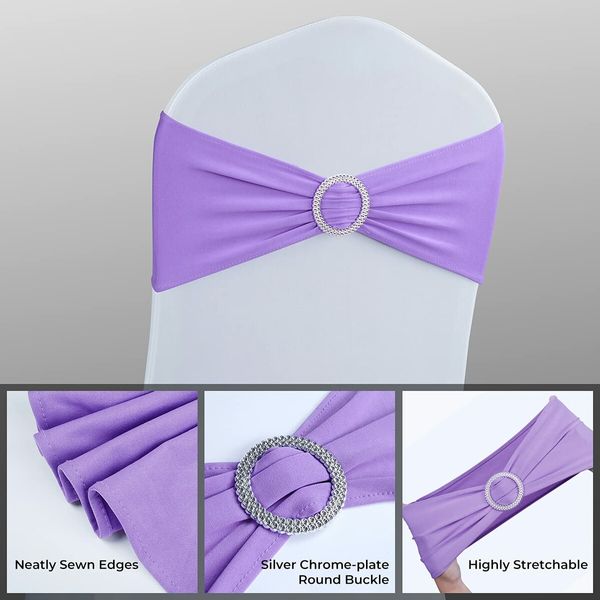 Spandex Chair Sashes Bows 50PCS Premium Stretch Chair Cover Band with Buckle Slider Universal Elastic Chair Ties (Purple)