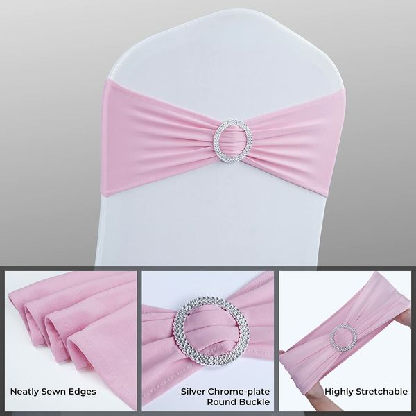 Spandex Chair Sashes Bows 50PCS Premium Stretch Chair Cover Band with Buckle Slider Universal Elastic Chair Ties (Pink)