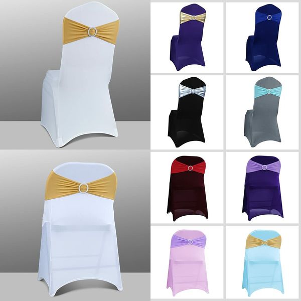 Spandex Chair Sashes Bows 50PCS Premium Stretch Chair Cover Band with Buckle Slider Universal Elastic Chair Ties (Gold)