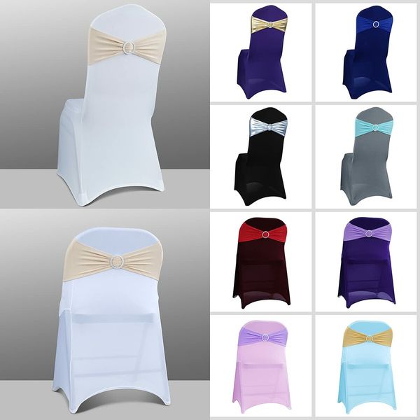 Spandex Chair Sashes Bows 50PCS Premium Stretch Chair Cover Band with Buckle Slider Universal Elastic Chair Ties (Champagne)