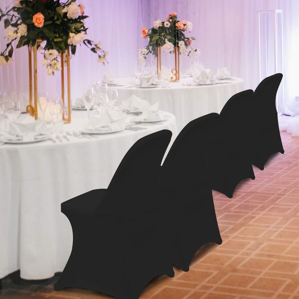 Stretch Spandex Folding Chair Covers Universal Fitted Chair Cover Protector (Black,10 PCS)