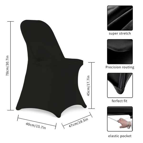 Stretch Spandex Folding Chair Covers Universal Fitted Chair Cover Protector (Black,10 PCS)